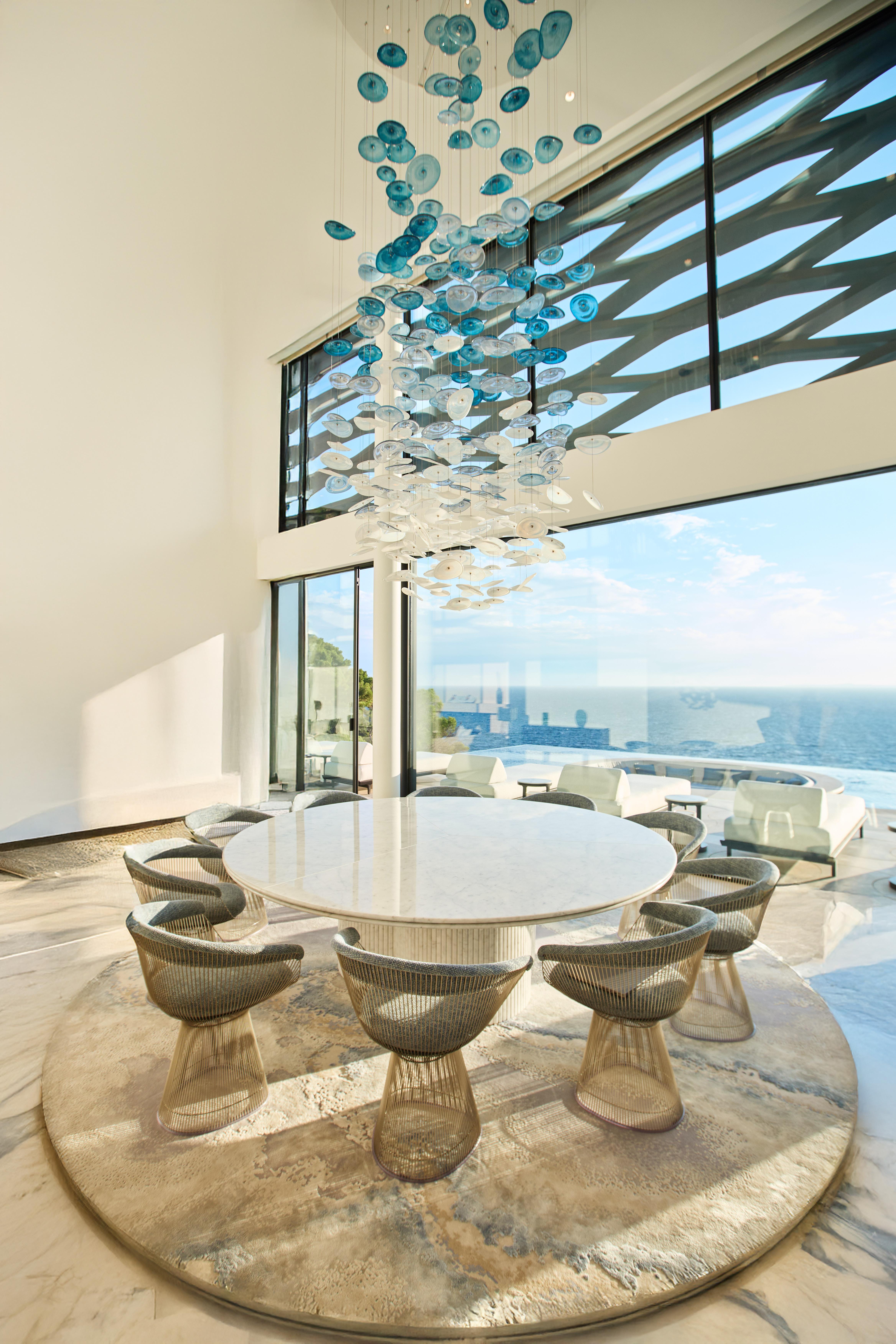 Fait main Lustre artisanal en verre de Murano bleu et blanc Design/One en vente