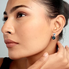 Artisan Blue Topaz Drop Earrings With Diamond In 14K White Gold