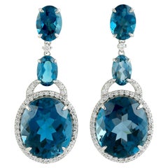 Artisan Blue Topaz Drop Earrings With Diamonds In 14K White Gold