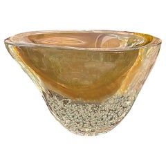 Artisan Blush and Amber Murano Sommerso Glass Vase with Gold Inclusions