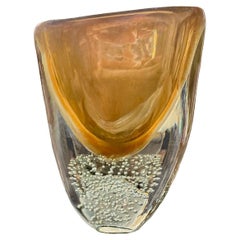 Artisan Blush and Amber Tall Murano Sommerso Glass Vase with Gold Inclusions