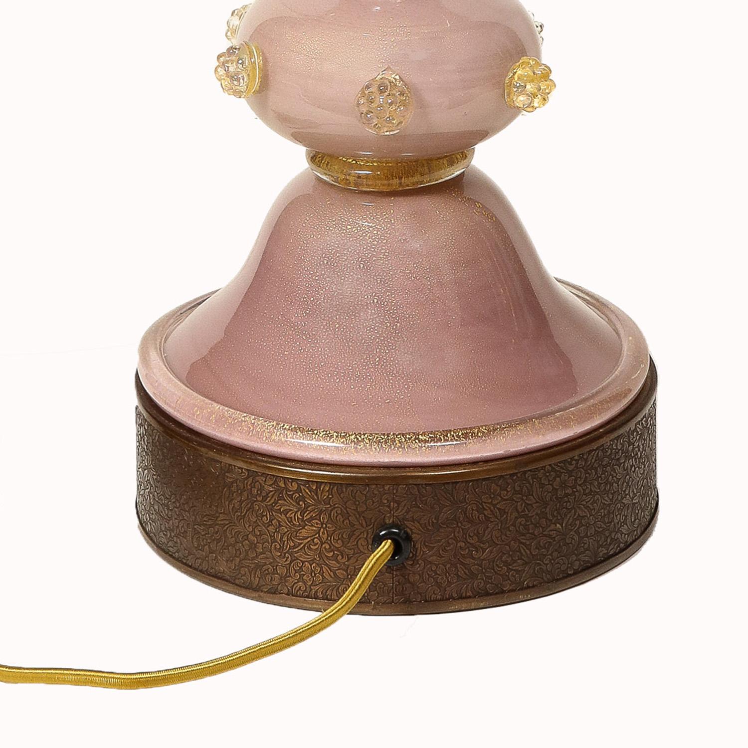 Italian Artisan Blush Color Murano Glass Table Lamp with Avventurina, 1960s