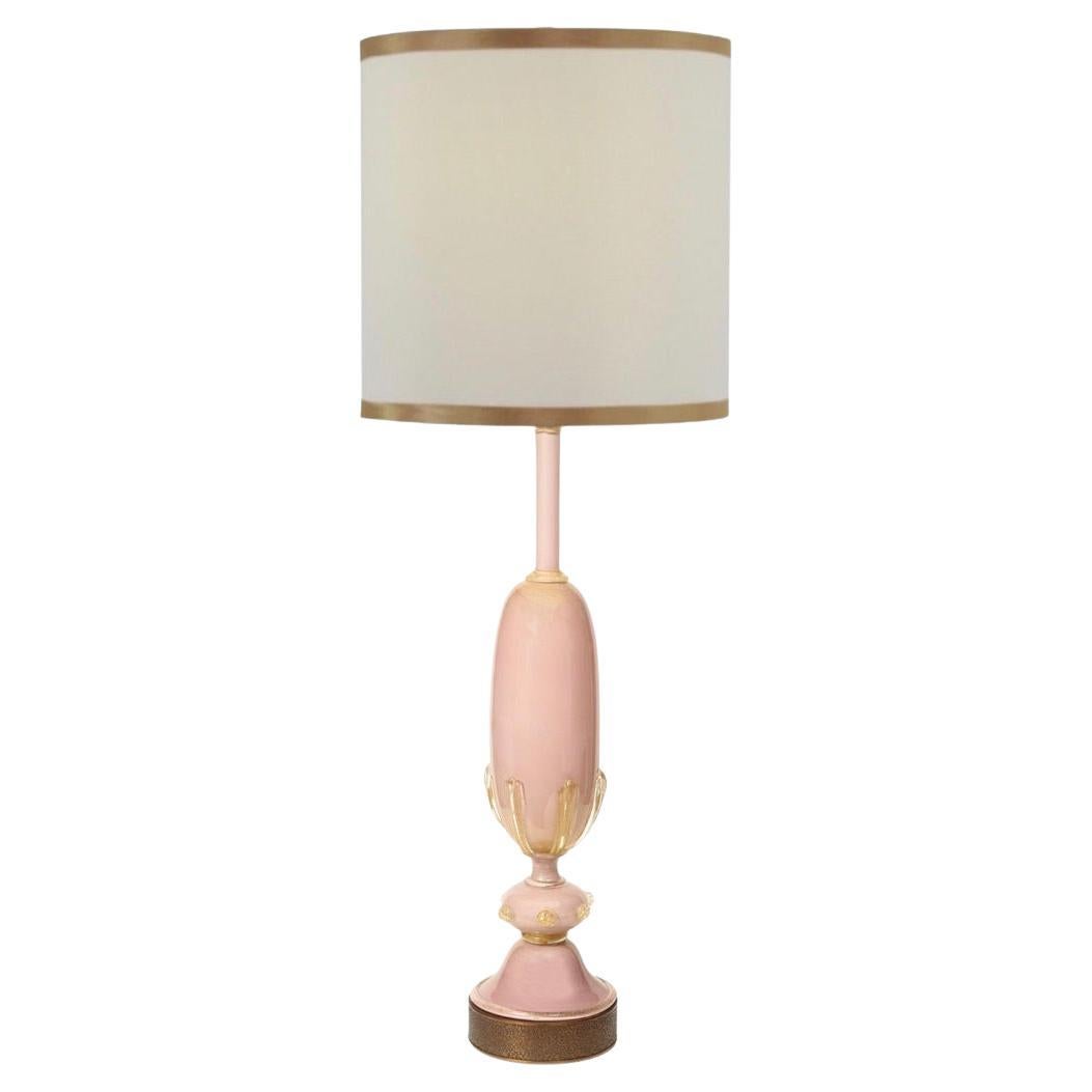 Artisan Blush Color Murano Glass Table Lamp with Avventurina, 1960s For Sale