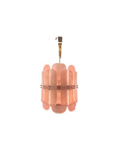Artisan Blush Murano Glass Tile & Brass "Sparta" Chandelier