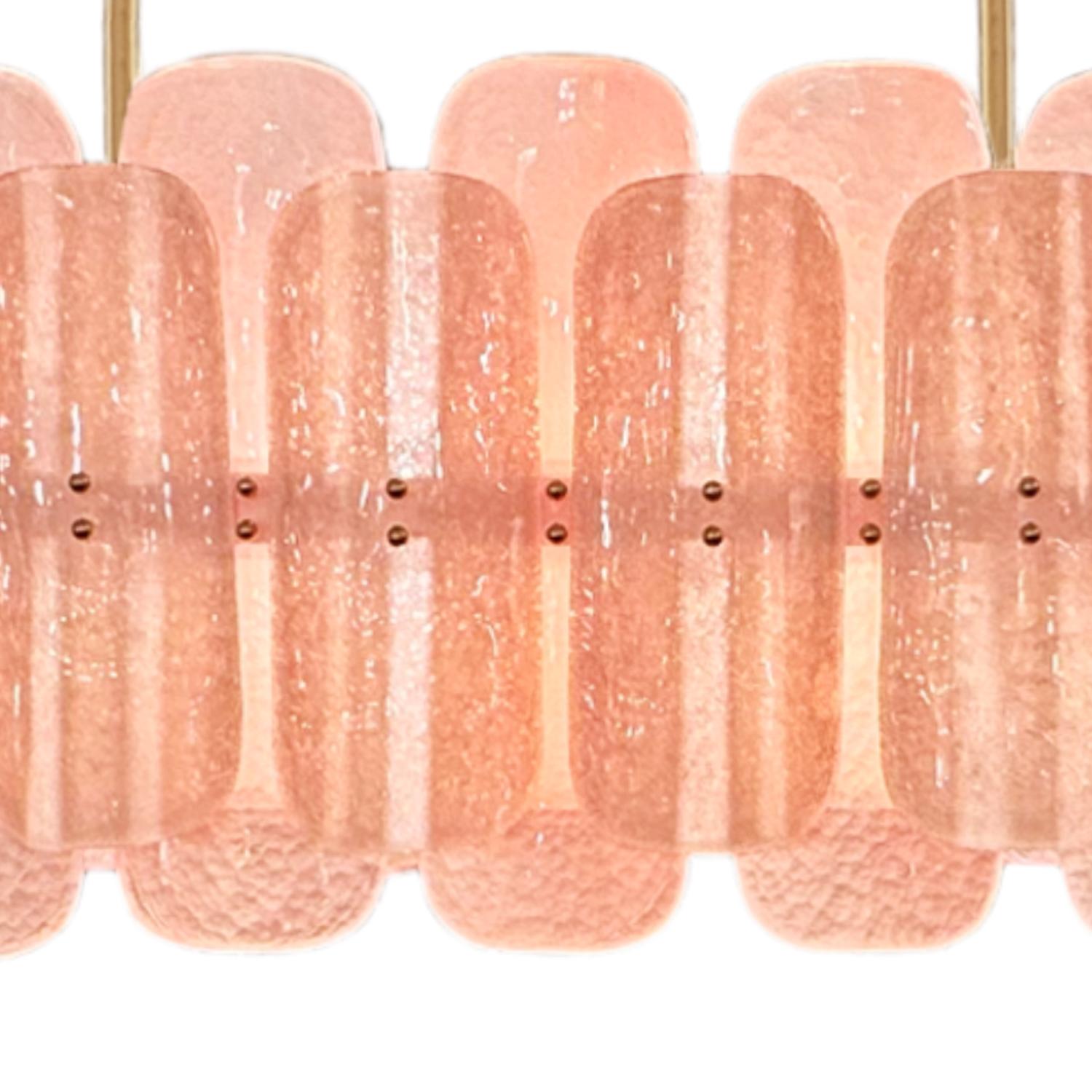 Fatto a mano Lampadario artigianale Tile Blush in vetro di Murano e ottone 