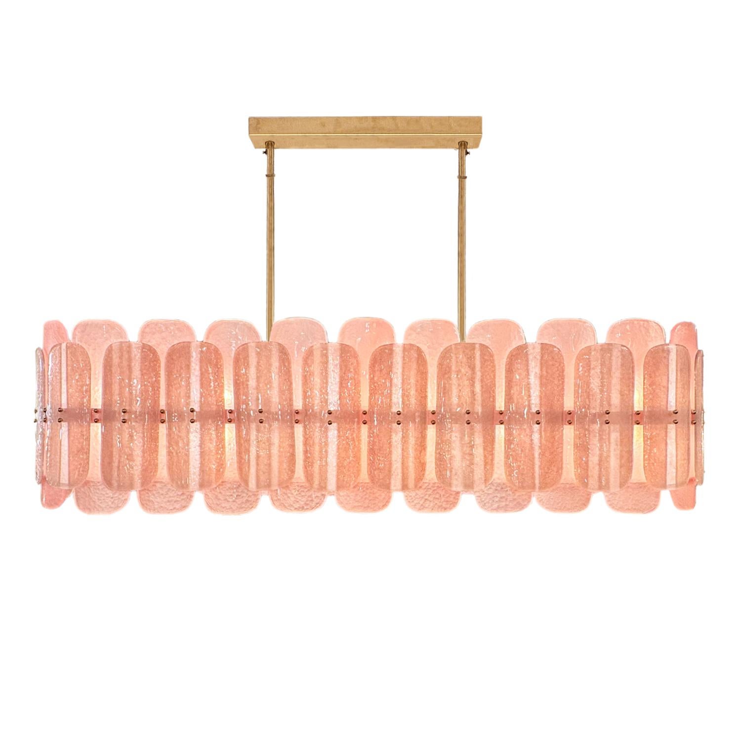 Lustre artisanal "Sparta" en laiton et tuiles de verre de Murano Blush en vente