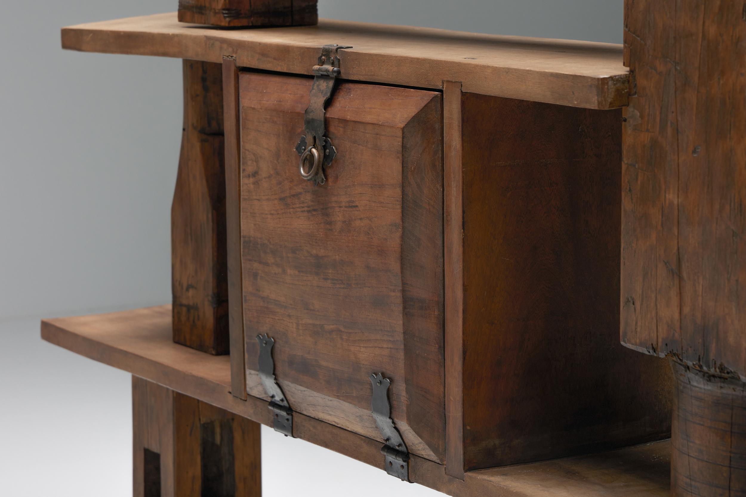 Artisan Bookshelf, Asymmetrical Room Divider Unit in Wood, 1950s 1