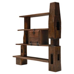 Artisan Bookshelf, Asymmetrical Room Divider Unit in Wood, 1950s