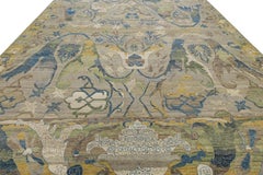 Artisan Botanical Modern Bidjar Style Wool Area Rug In slate-gray Color