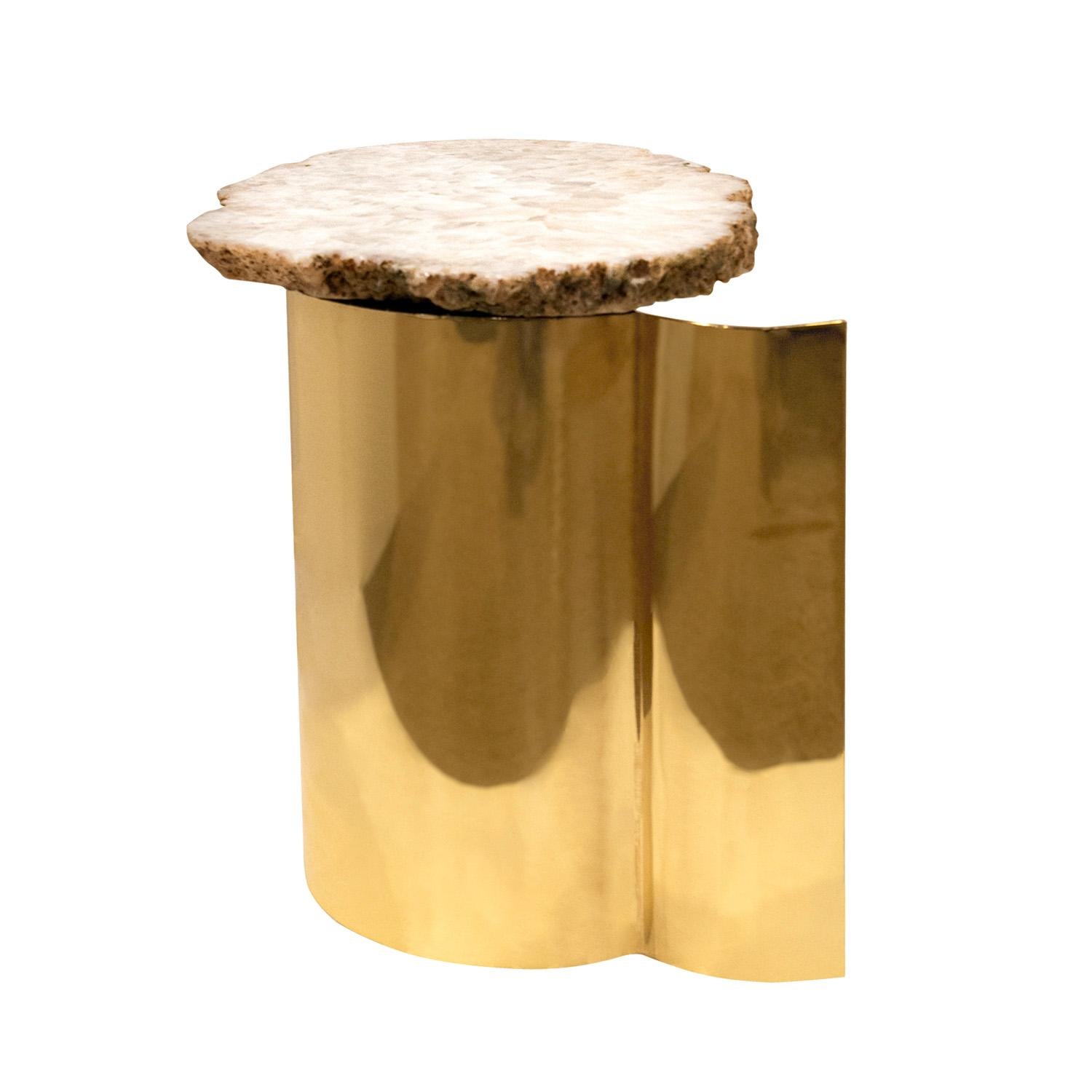American Artisan Brass Side Table with Polished Onyx Top 1970s