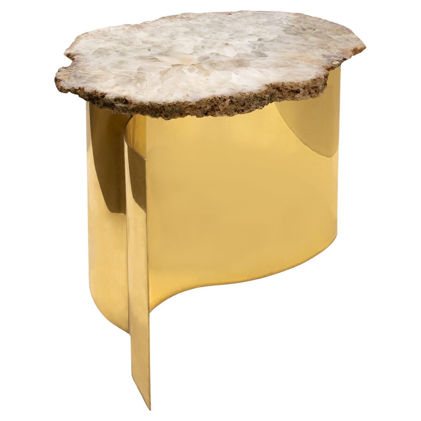 Artisan Brass Side Table with Polished Onyx Top 1970s