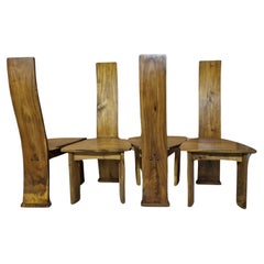 Artisan brutalist hardwood dining chairs. Set of 4, 1960s