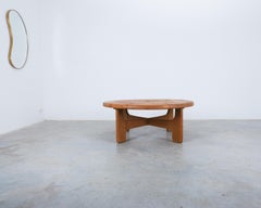 Artisan Brutalist Oak Coffee or Outdoor Table Mid Century, France, 1950