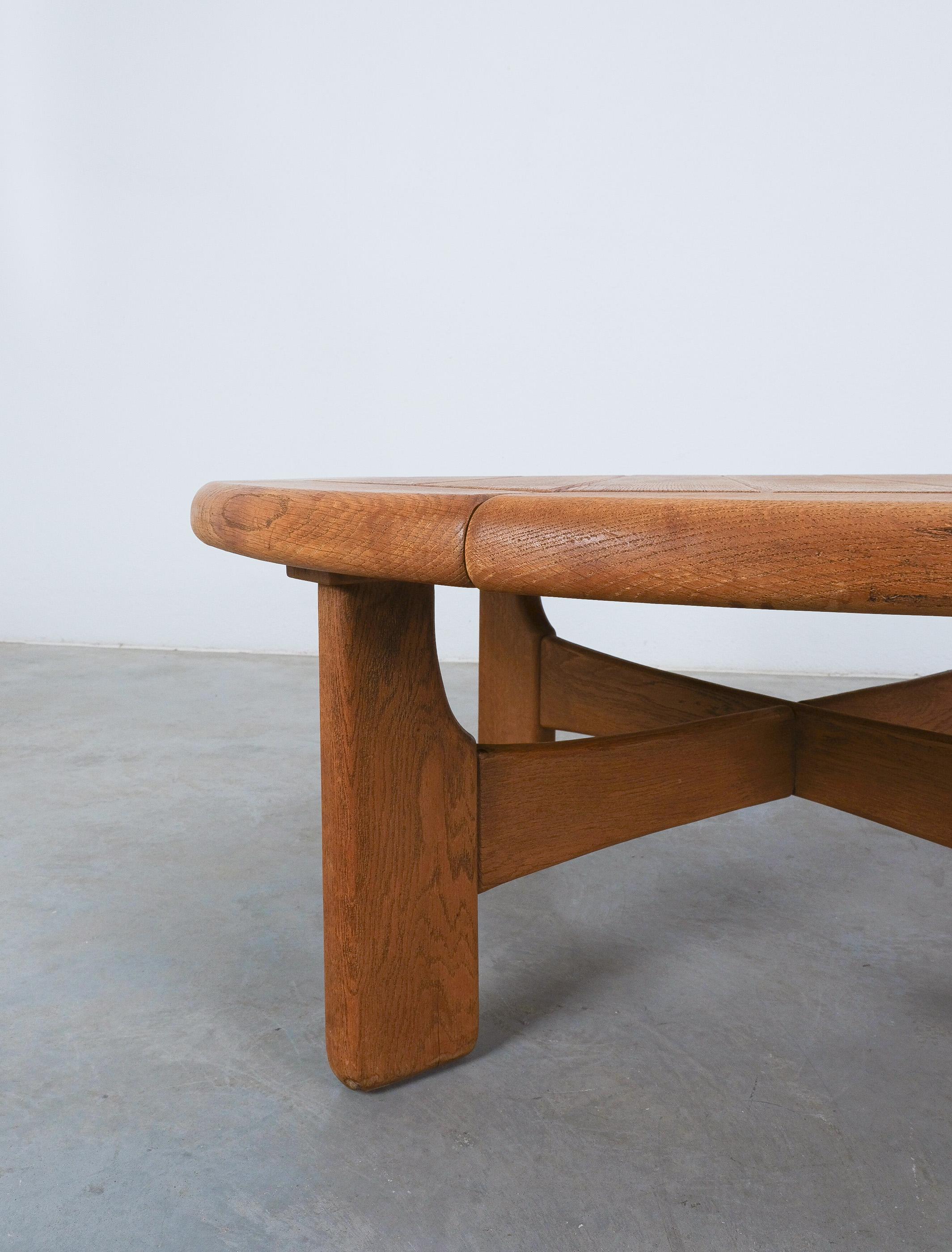 French Artisan Brutalist Oak Coffee or Outdoor Table Mid Century, France, 1950 For Sale
