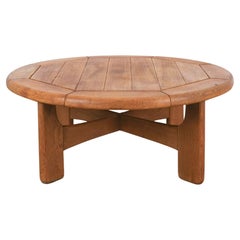 Used Artisan Brutalist Oak Coffee or Outdoor Table Mid Century, France, 1950