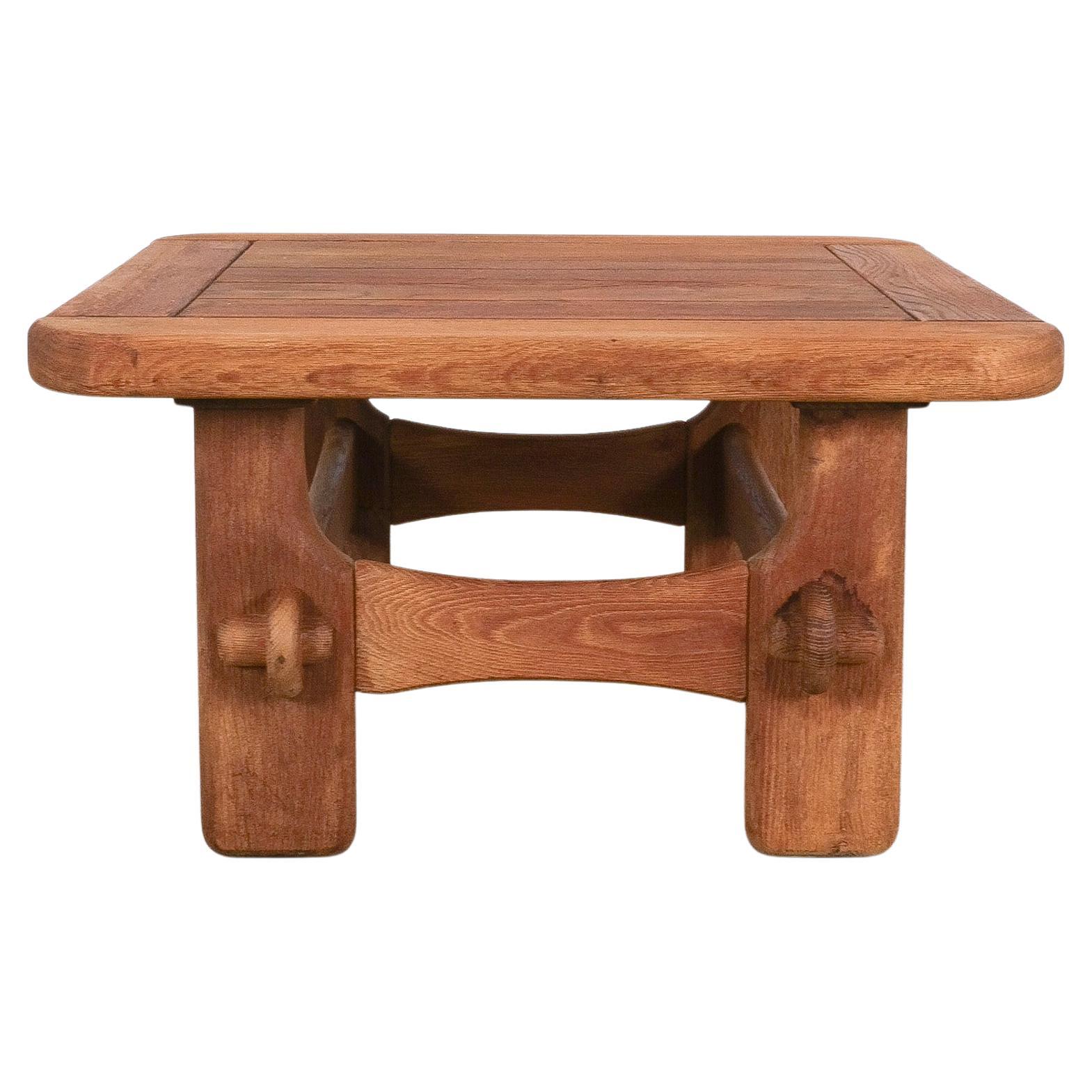 Artisan Brutalist Oak Coffee or Outdoor Table Mid Century, France, 1950