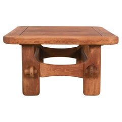 Artisan Brutalist Oak Coffee or Outdoor Table Mid Century, France, 1950