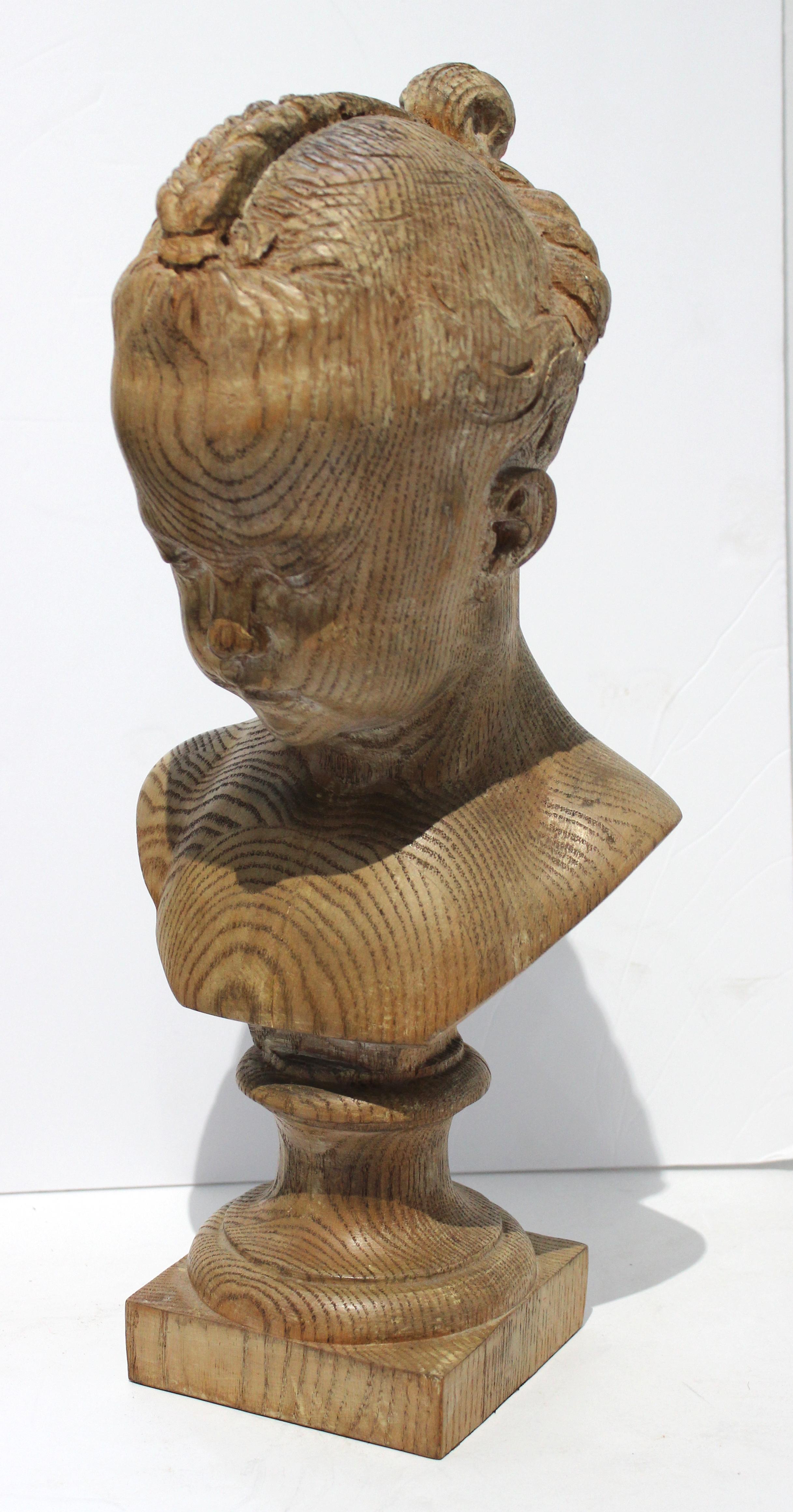 Sensitive antique 19C Artisan carved head of a young girl from a Palm Beach estate.