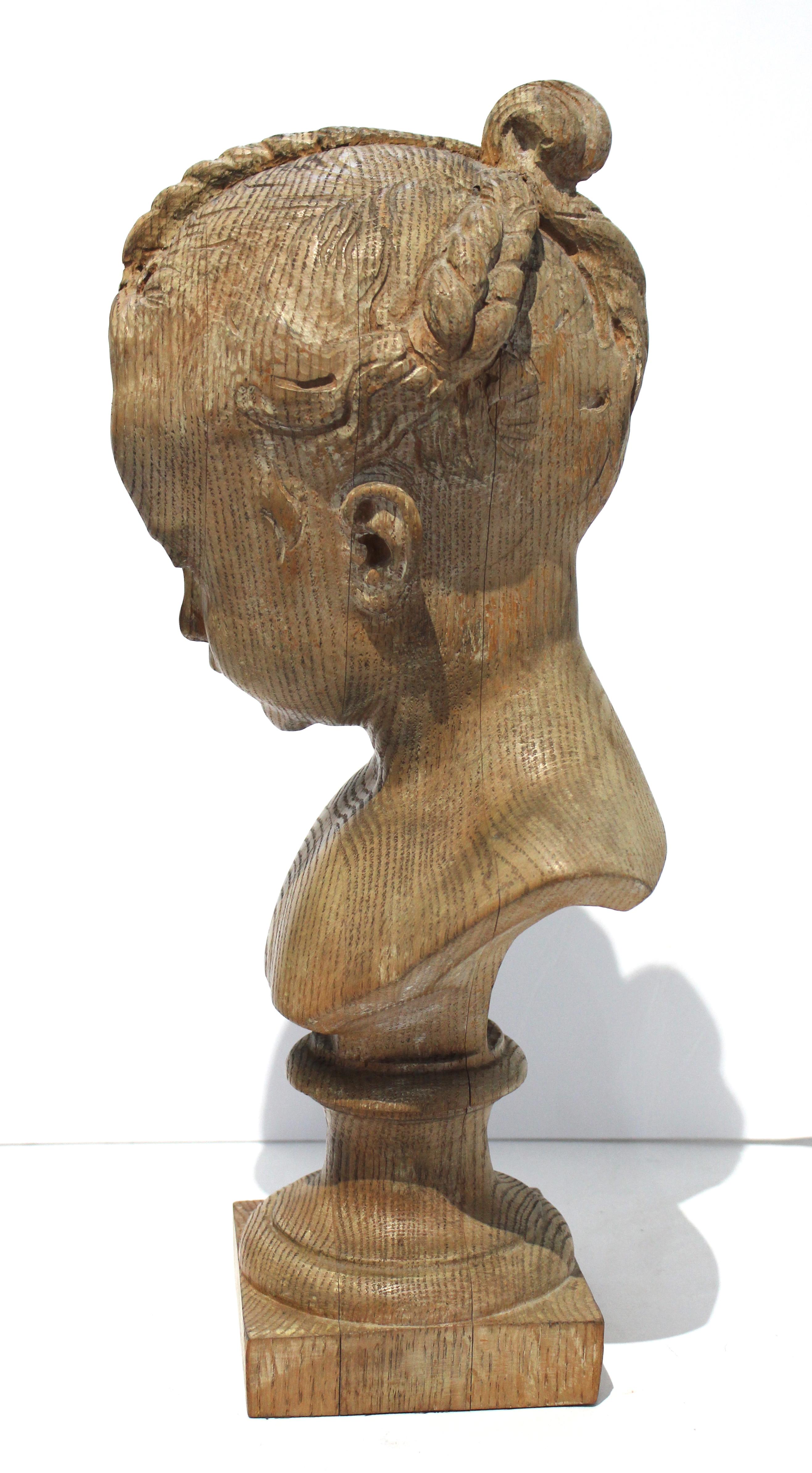 19th Century Artisan Carved Head of a Young Girl