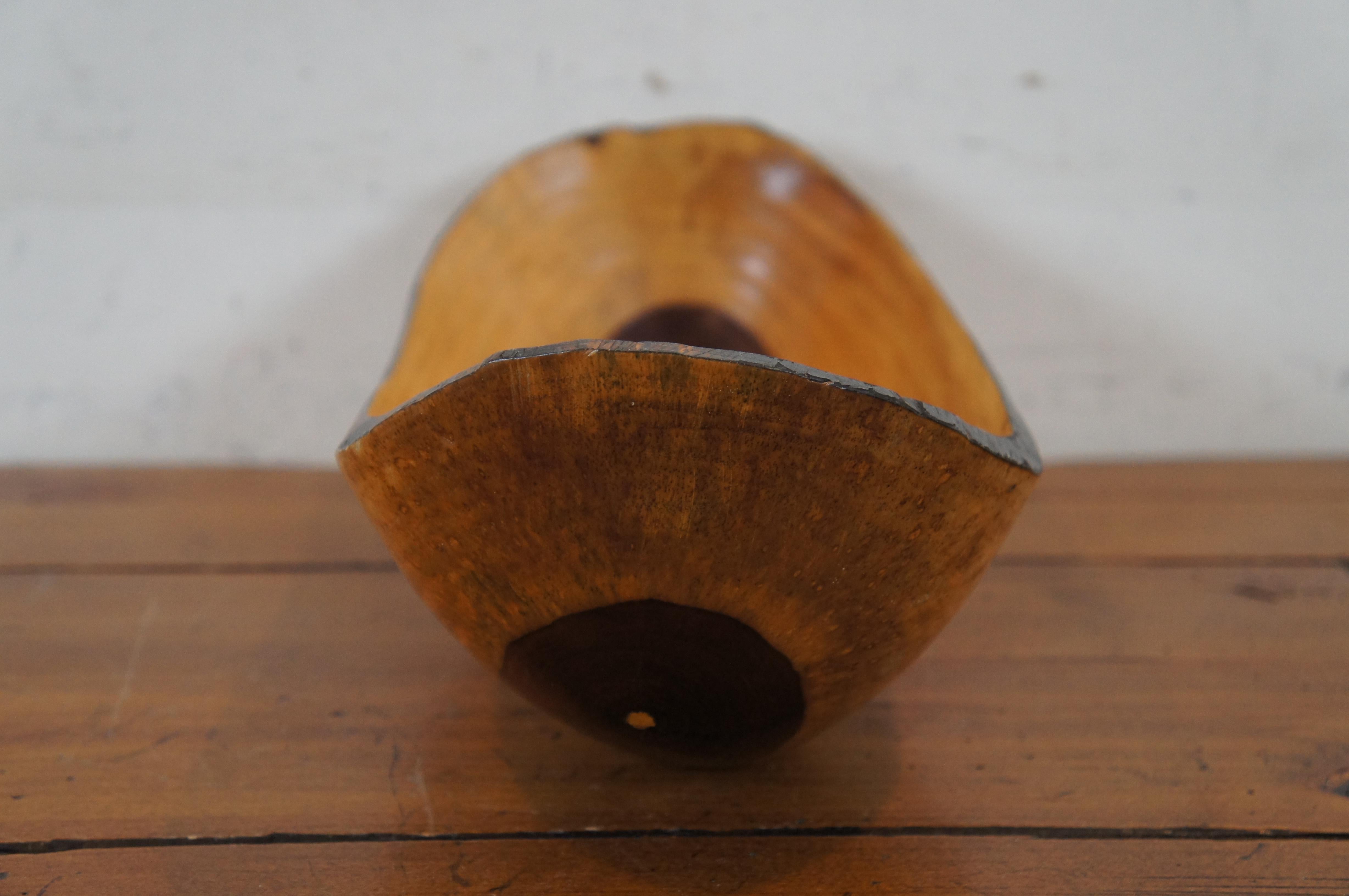 Rustic Artisan Carved Sculptural Oval Olive Wood Centerpiece Fruit Serving Bowl 17