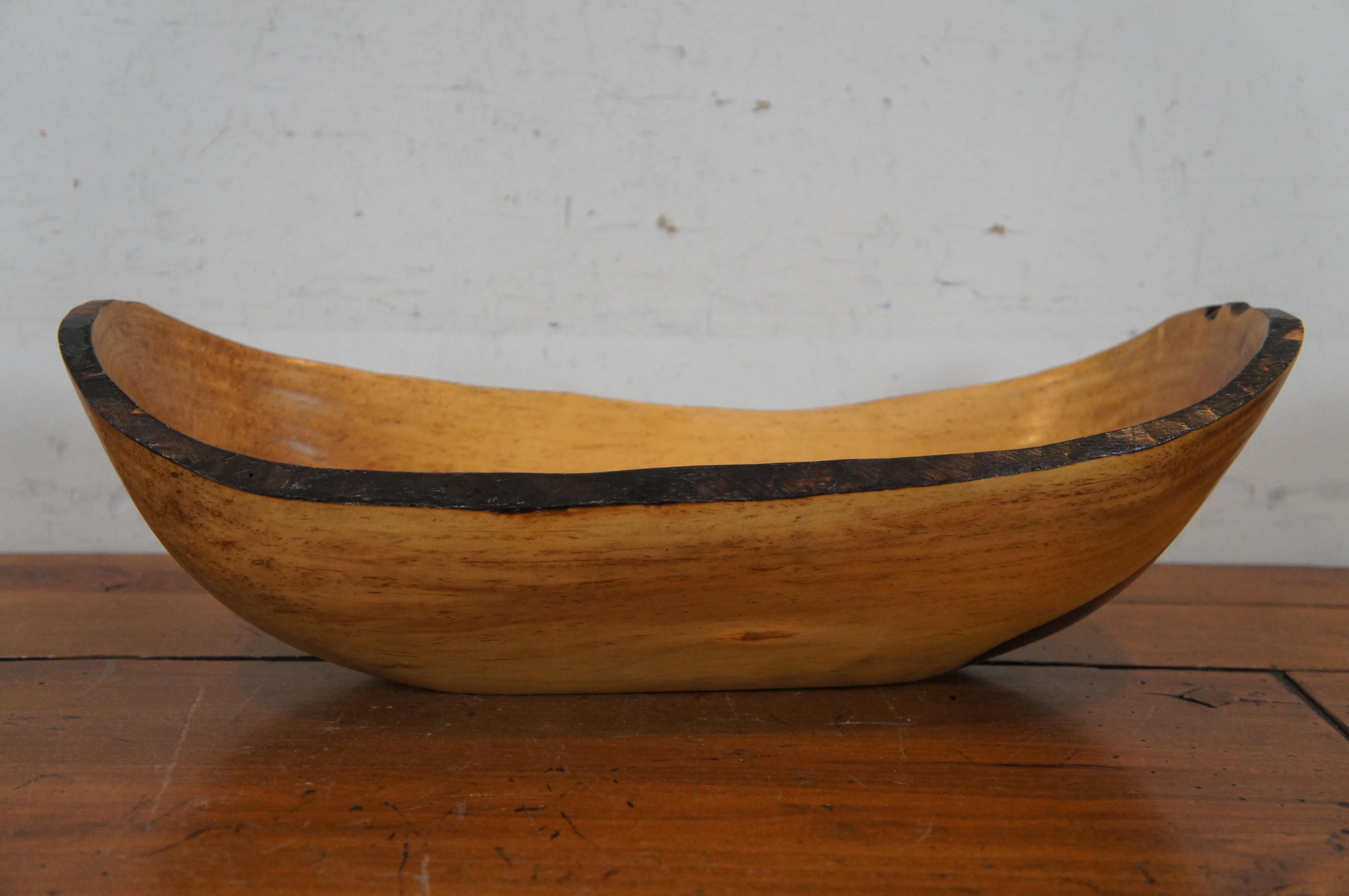 Artisan Carved Sculptural Oval Olive Wood Centerpiece Fruit Serving Bowl 17