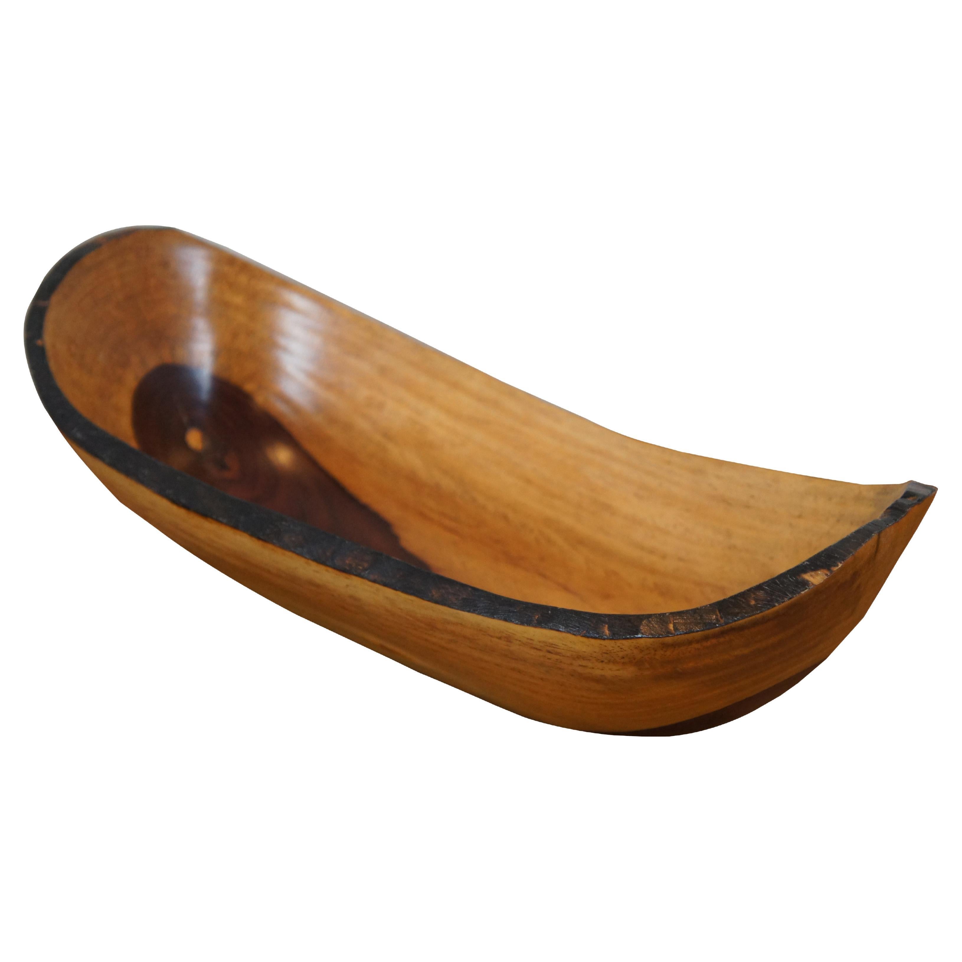 Artisan Carved Sculptural Oval Olive Wood Centerpiece Fruit Serving Bowl 17" For Sale