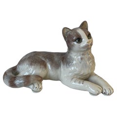 Artisan Ceramic Figure of a Reclining Cat