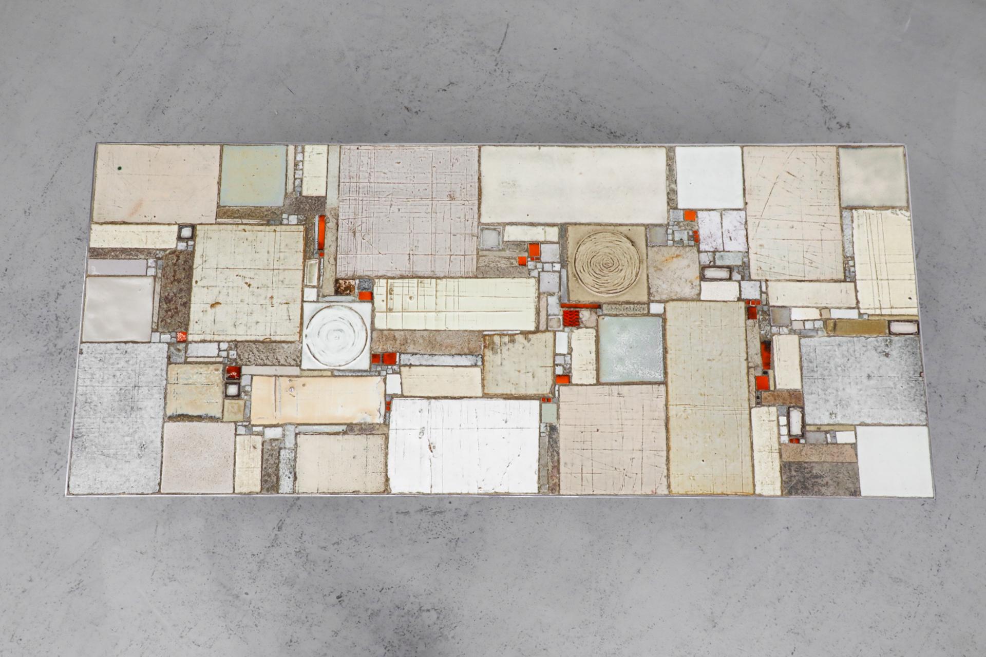Artisan Keramik Mosaik Couchtisch mit Chromfuß von Pia Manu, 1970er im Angebot 6