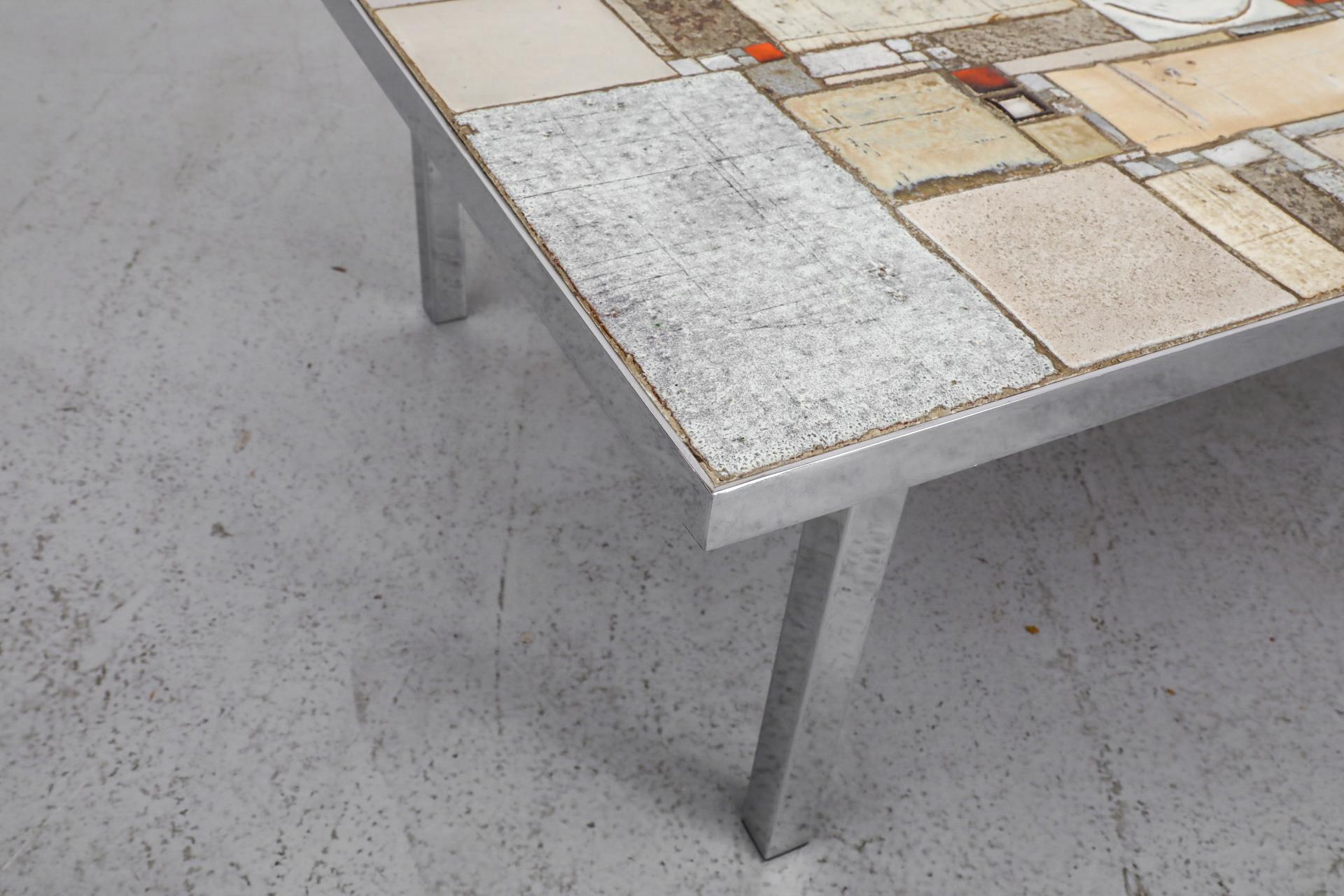 Artisan Keramik Mosaik Couchtisch mit Chromfuß von Pia Manu, 1970er im Angebot 2