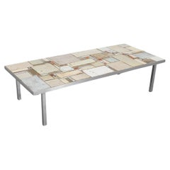 Mesa de centro de mosaico de cerámica artesanal con base cromada de Pia Manu, años 70