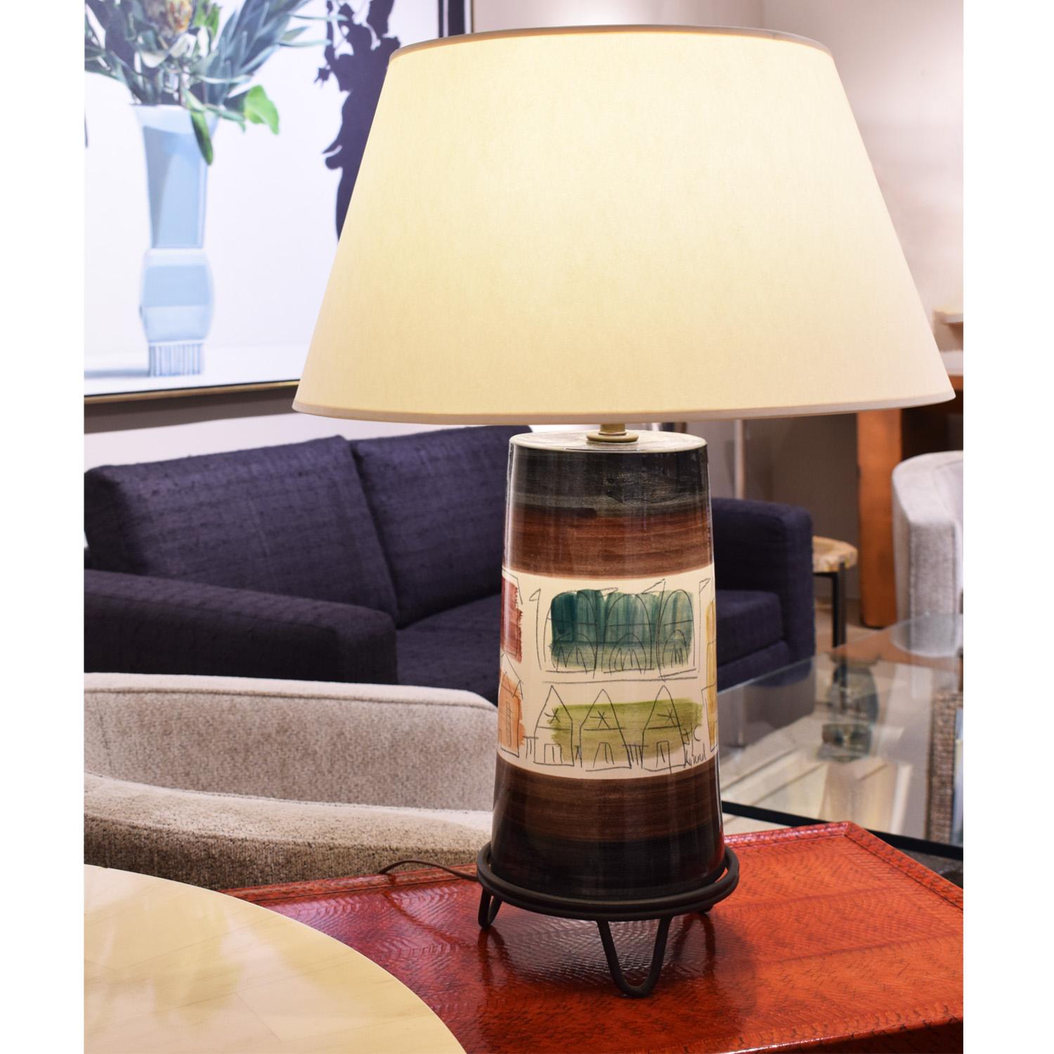 Artisan Ceramic Table Lamp with Architectural Motifs 1960s 'Signed' In Excellent Condition For Sale In New York, NY