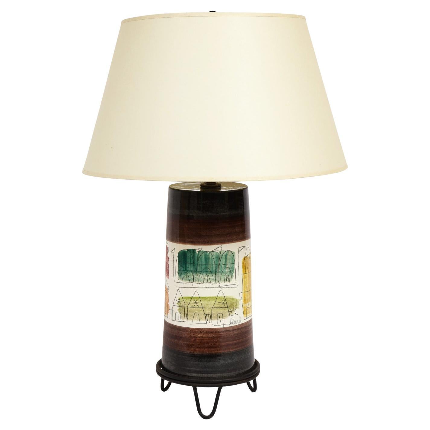 Artisan Ceramic Table Lamp with Architectural Motifs 1960s 'Signed'
