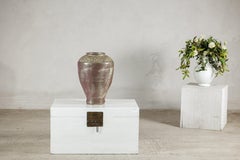 Artisan Ceramic Vase with Silvered Mauve Glaze and Textured Rim