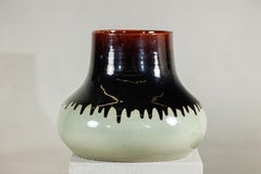 Artisan Ceramic Vase with Two-Tone Glaze and Wide Mouth Opening