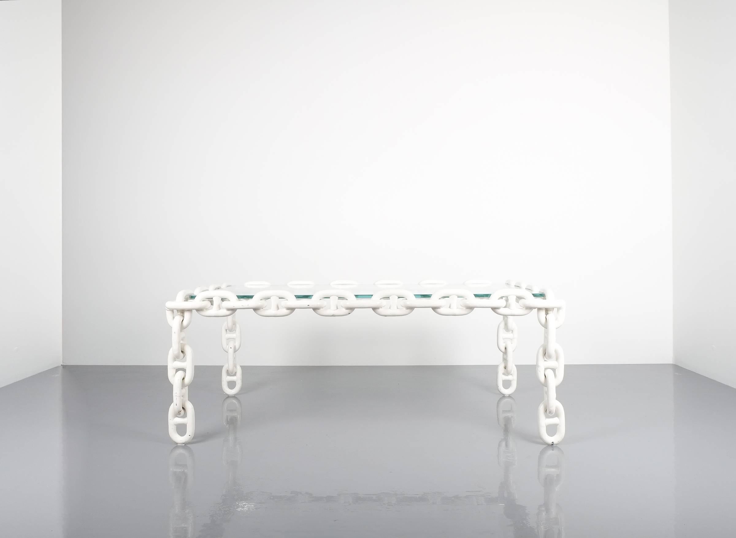 One of a kind white chain-link table

Dimensions are 46