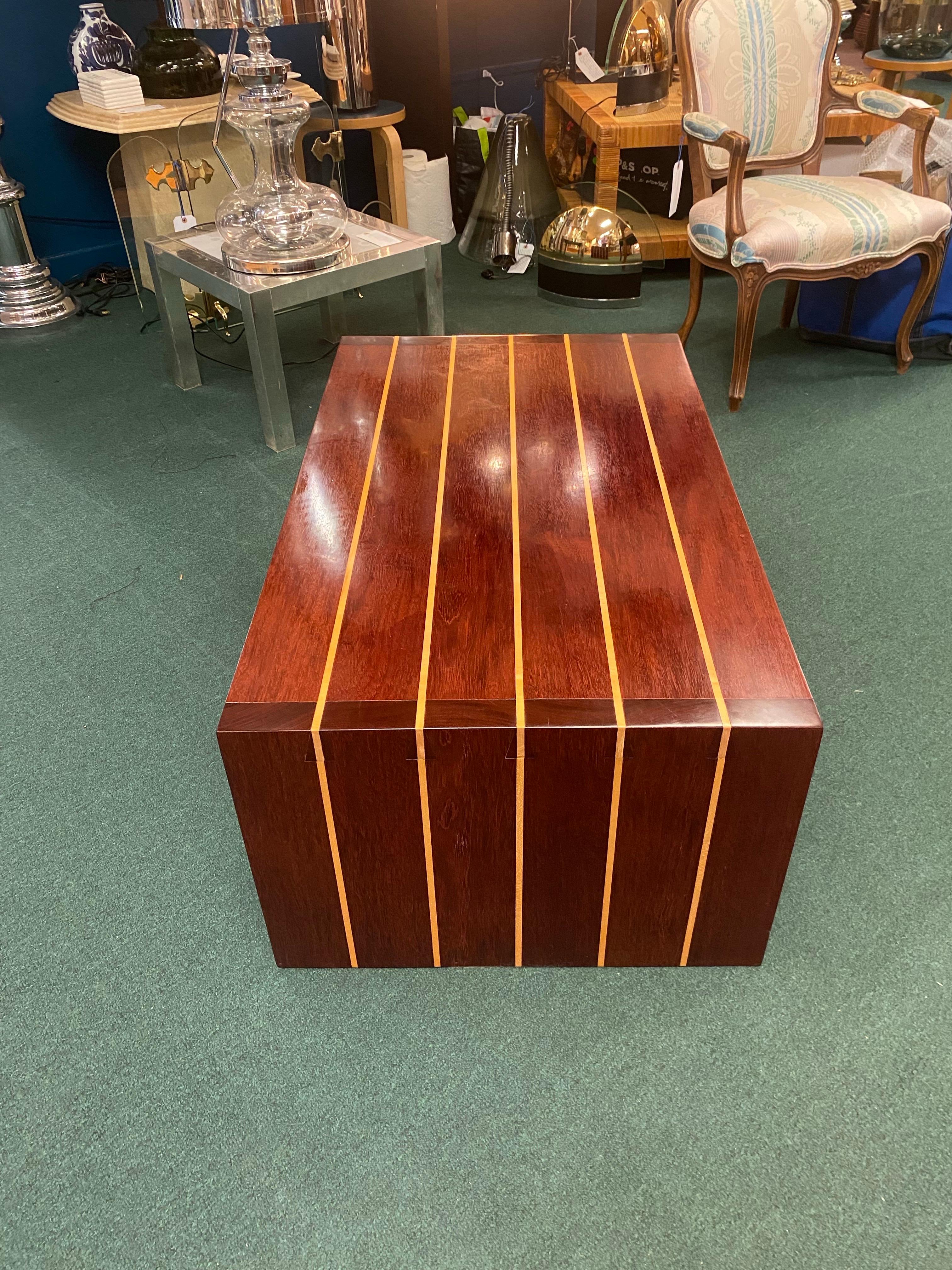 Artisan Cherry, Mahogany & Birch Wood Inlay Table or Bench by T. Hartz from 1993 For Sale 5