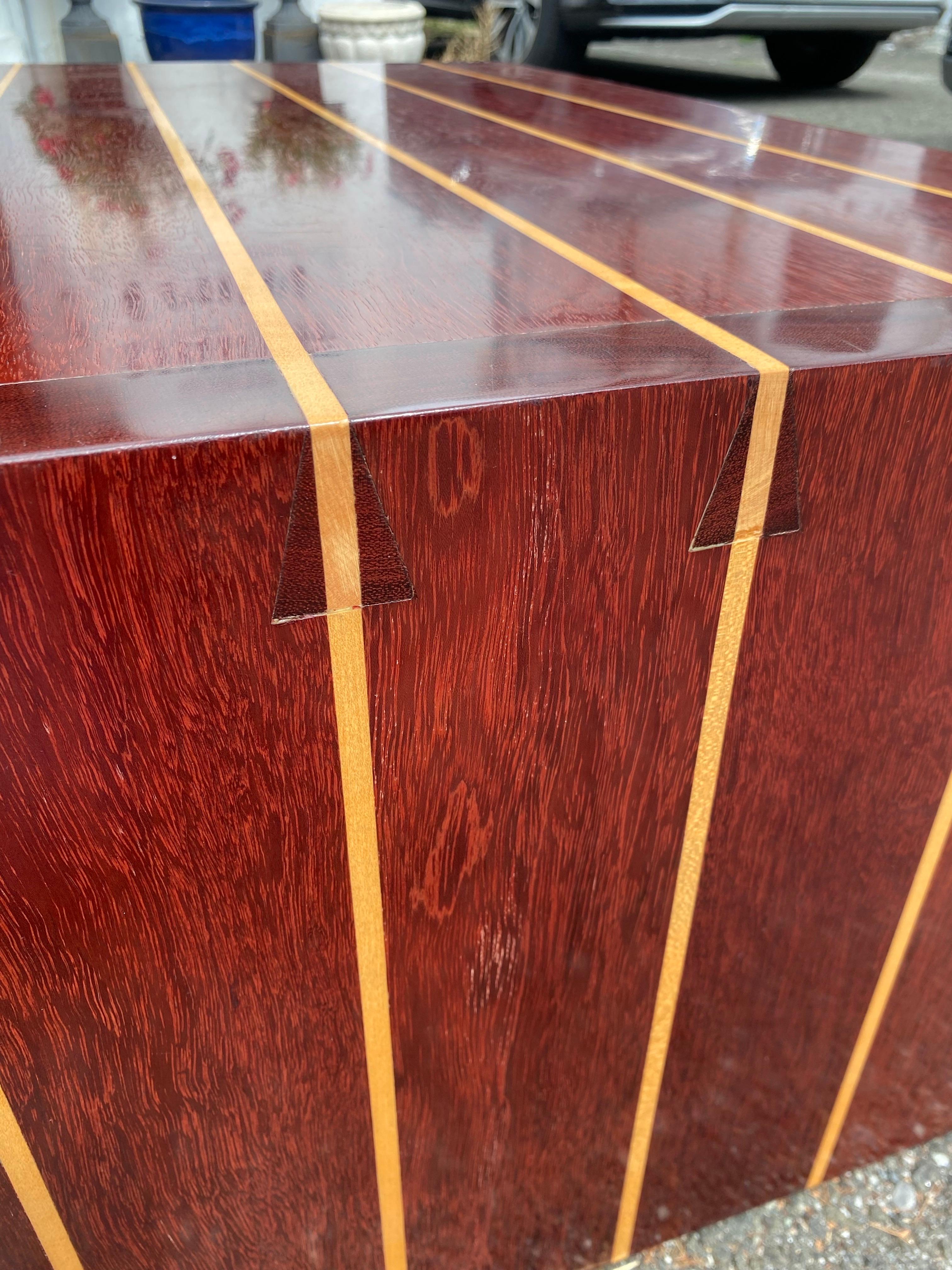 Artisan Cherry, Mahogany & Birch Wood Inlay Table or Bench by T. Hartz from 1993 For Sale 10