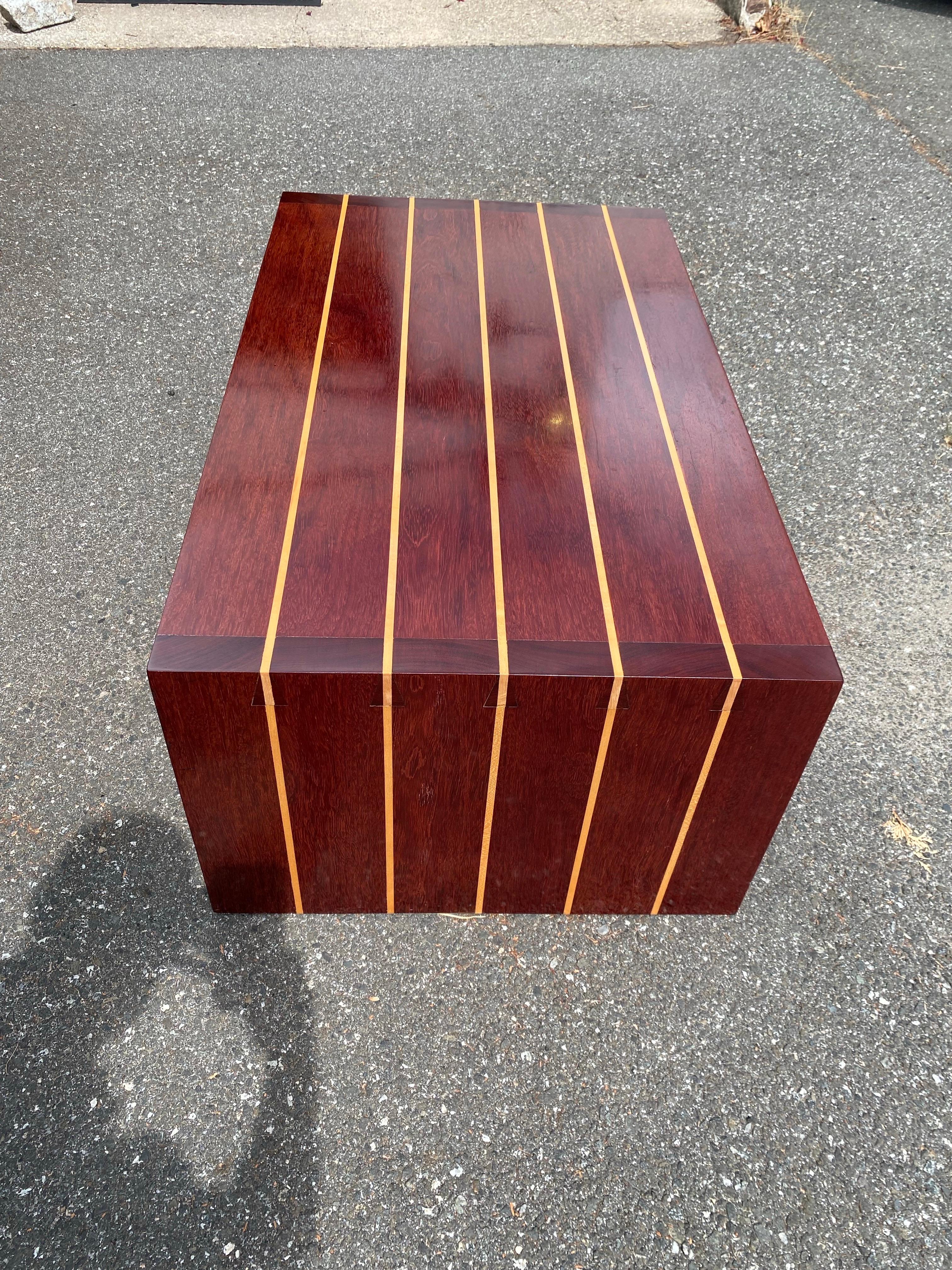 Artisan Cherry, Mahogany & Birch Wood Inlay Table or Bench by T. Hartz from 1993 For Sale 11