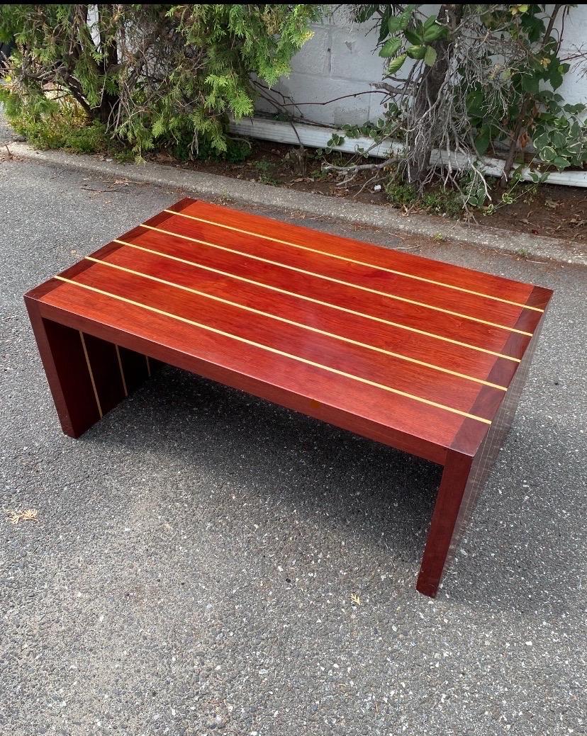 Organic Modern Artisan Cherry, Mahogany & Birch Wood Inlay Table or Bench by T. Hartz from 1993 For Sale