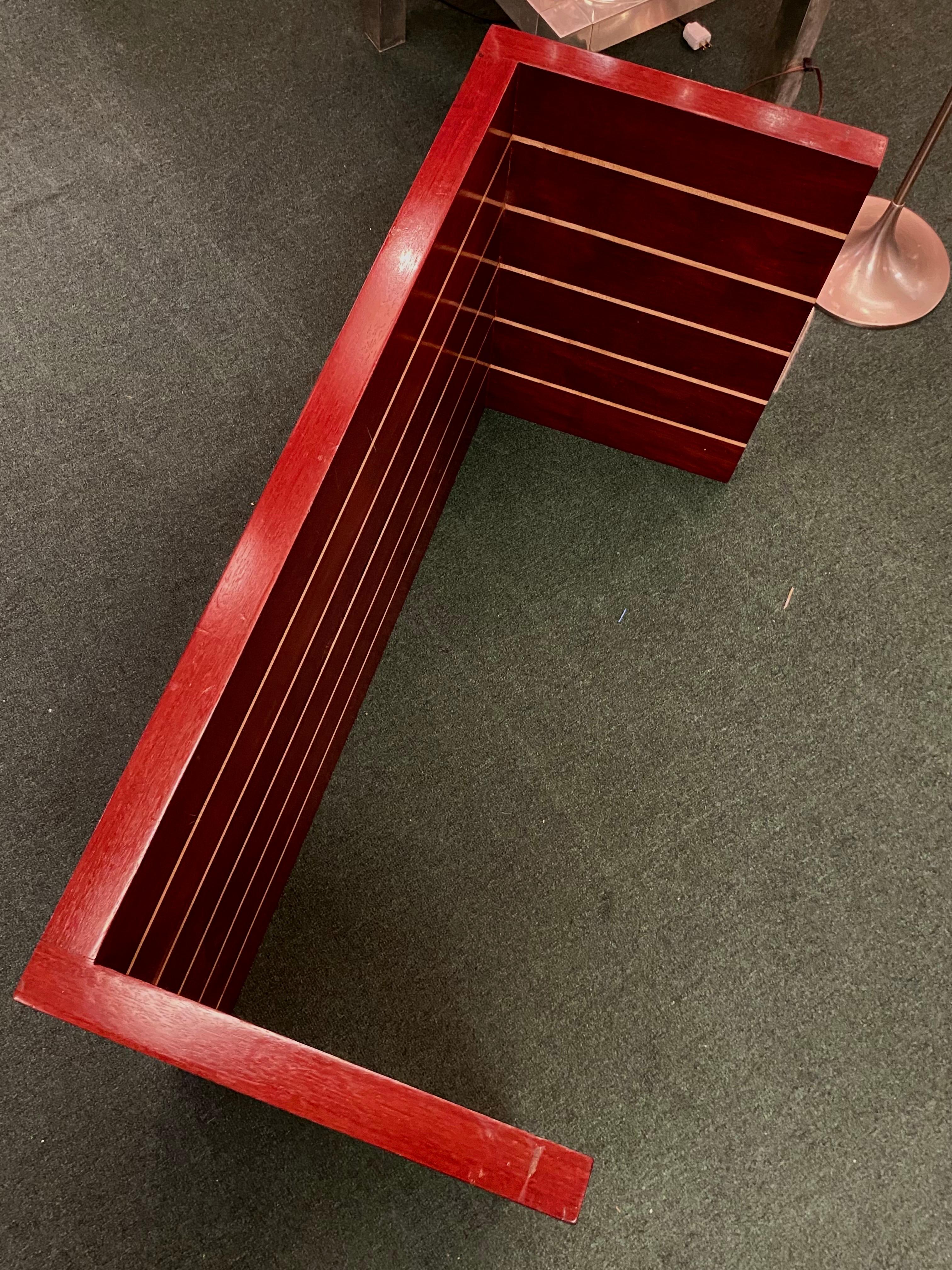 Late 20th Century Artisan Cherry, Mahogany & Birch Wood Inlay Table or Bench by T. Hartz from 1993 For Sale