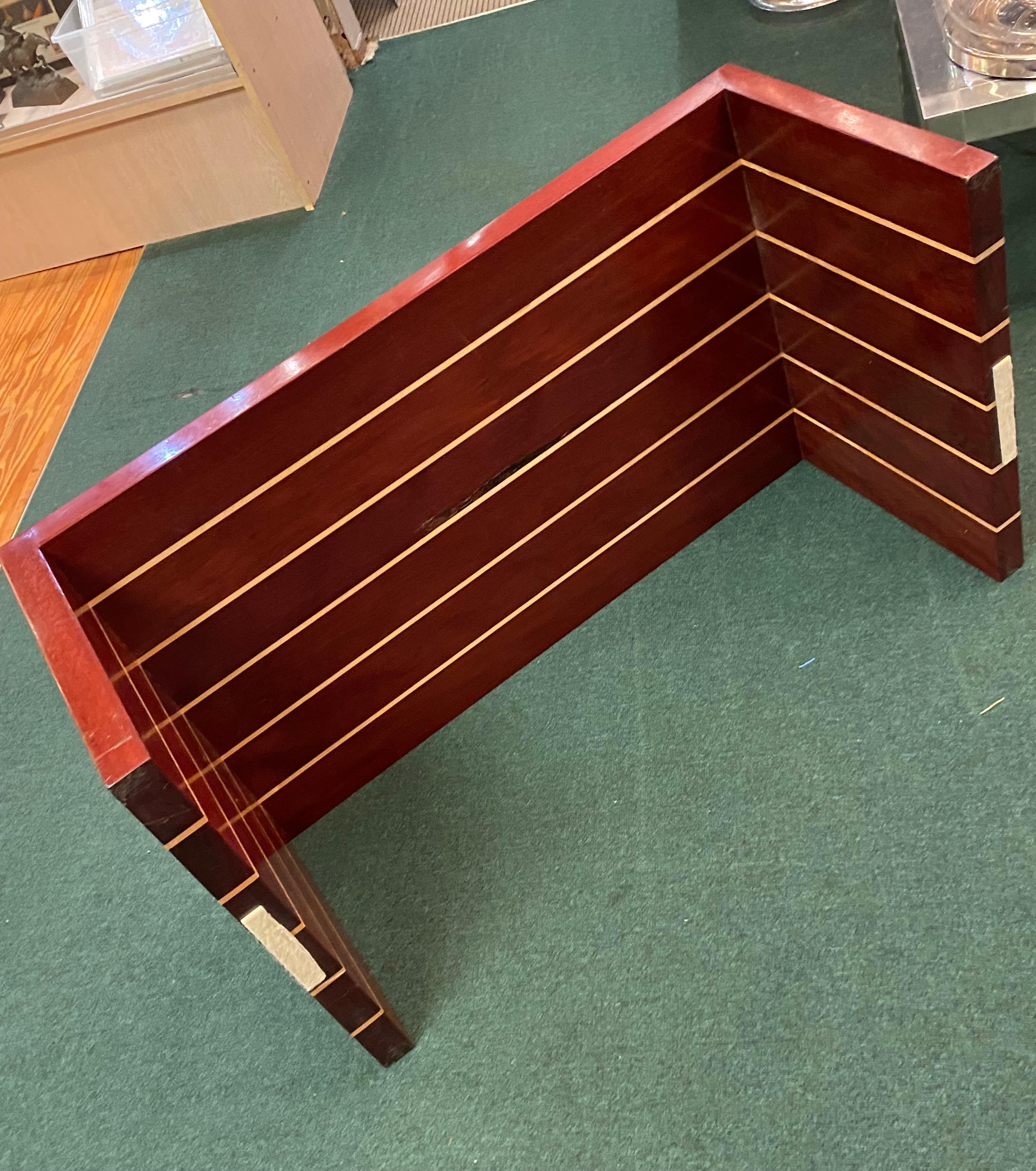 Artisan Cherry, Mahogany & Birch Wood Inlay Table or Bench by T. Hartz from 1993 For Sale 1