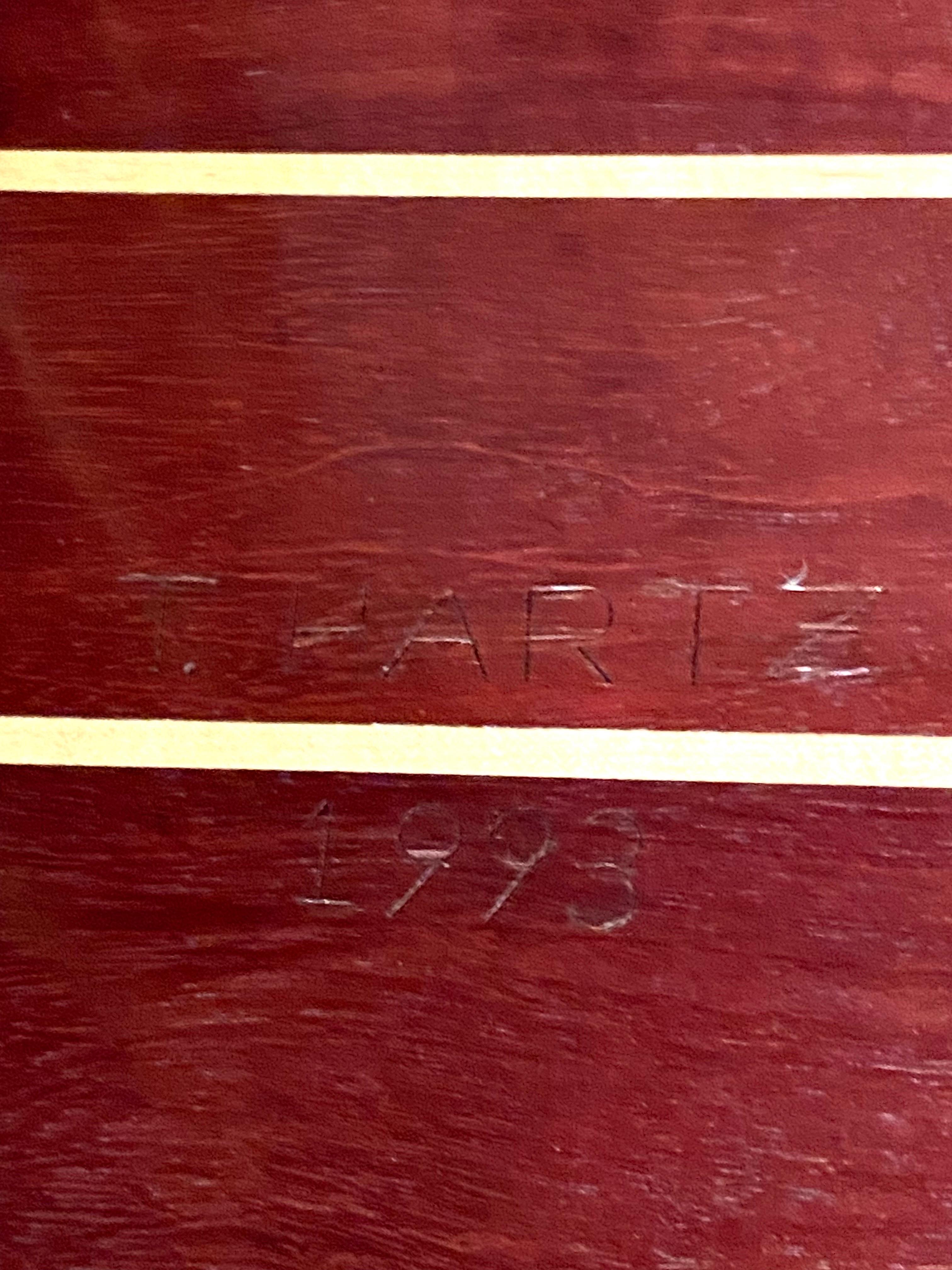 Artisan Cherry, Mahogany & Birch Wood Inlay Table or Bench by T. Hartz from 1993 For Sale 2