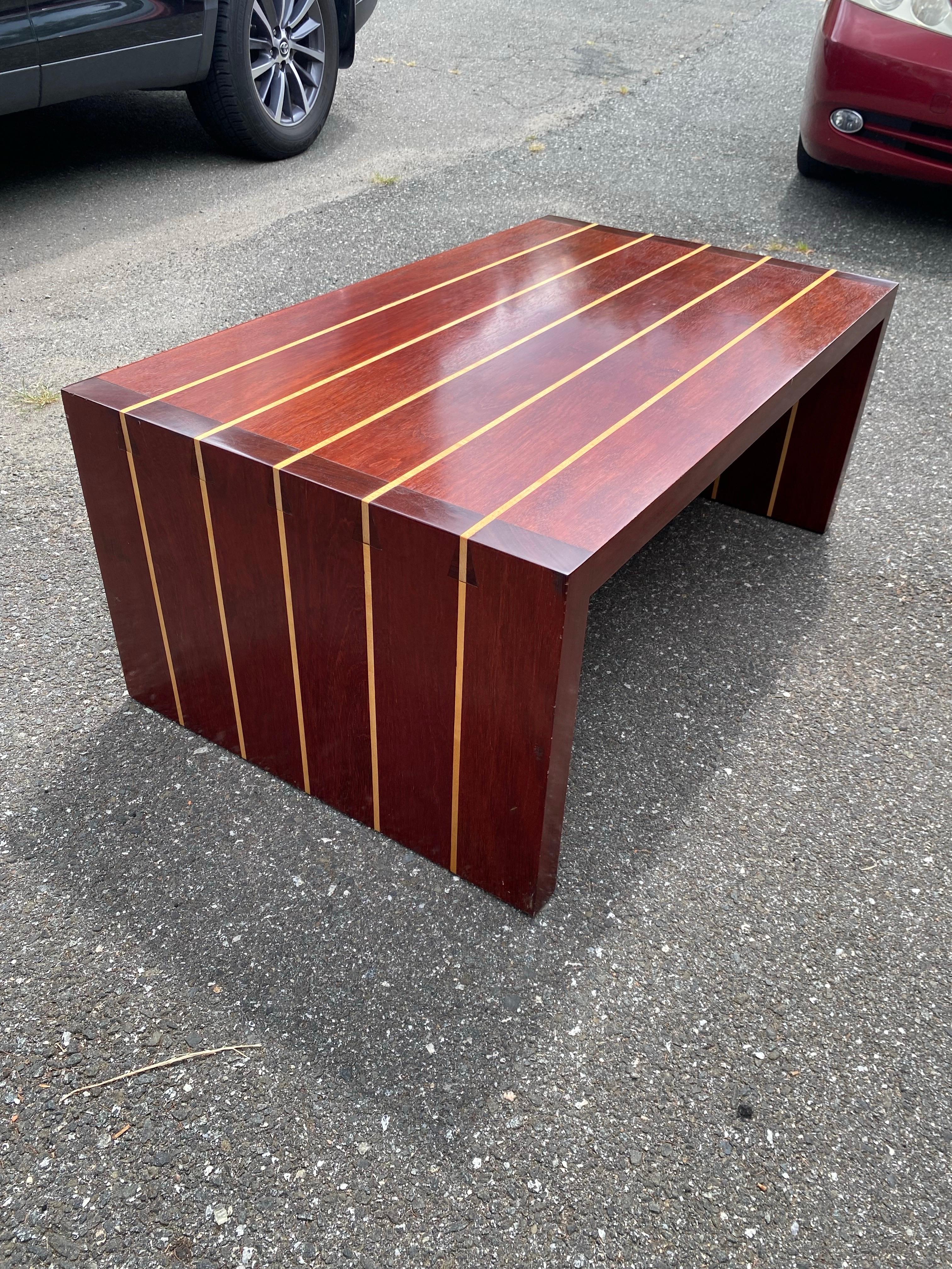 Artisan Cherry, Mahogany & Birch Wood Inlay Table or Bench by T. Hartz from 1993 For Sale 3