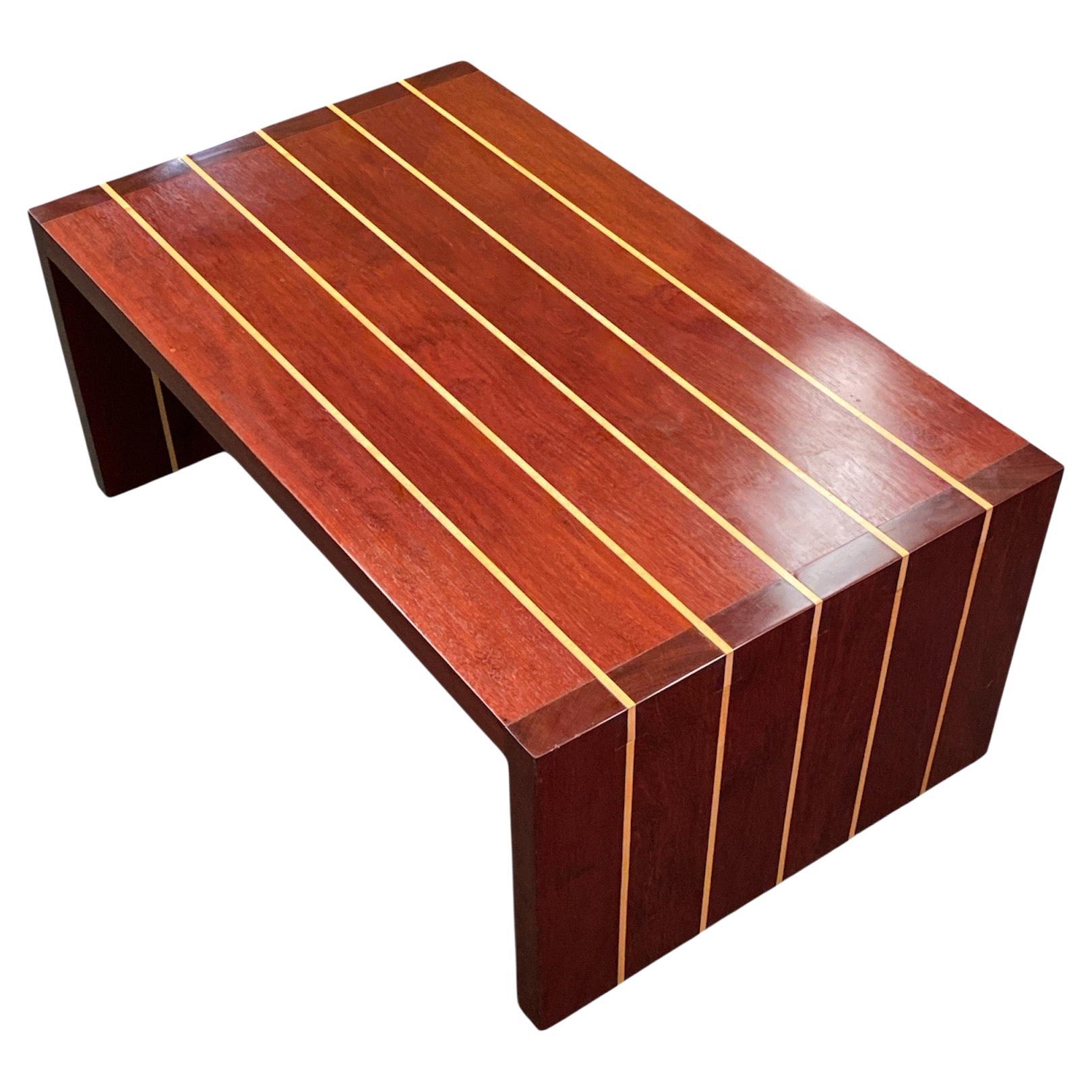Artisan Cherry, Mahogany & Birch Wood Inlay Table or Bench by T. Hartz from 1993 For Sale