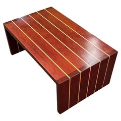 Table ou banc en marqueterie de bois de cerisier, d'acajou et de bouleau par T. Hartz de 1993