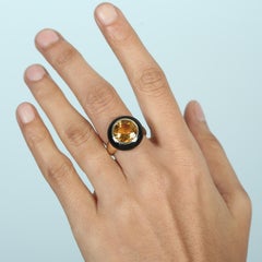 Artisan Citrine Enamel 14K Yellow Gold Cocktail Ring