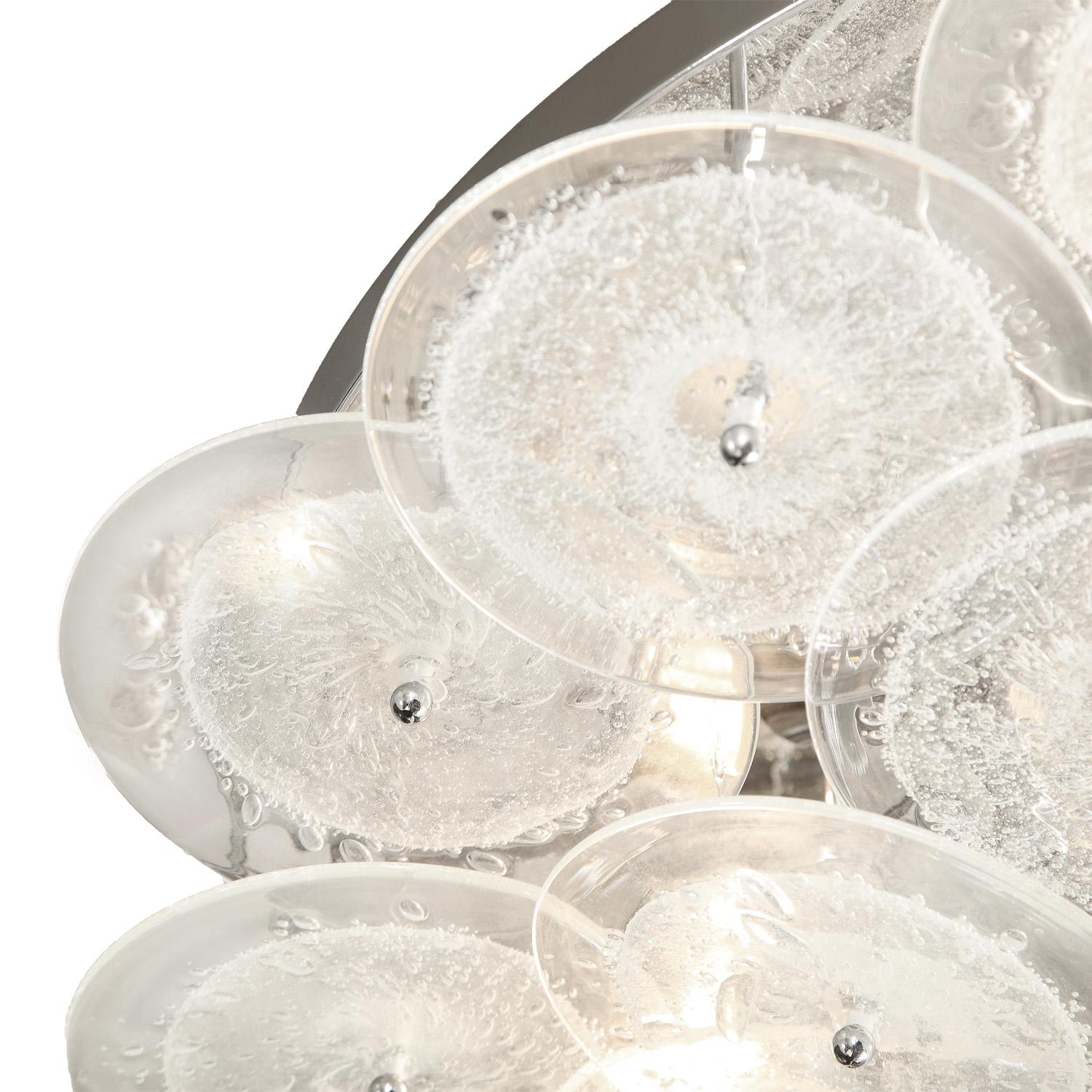Hand-Crafted Custom Clear Pulegoso Glass Disc Flush Mount For Sale