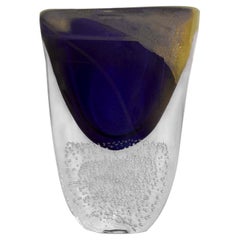 Artisan Cobalt Blue Murano Sommerso Glass Vase with Gold Flakes