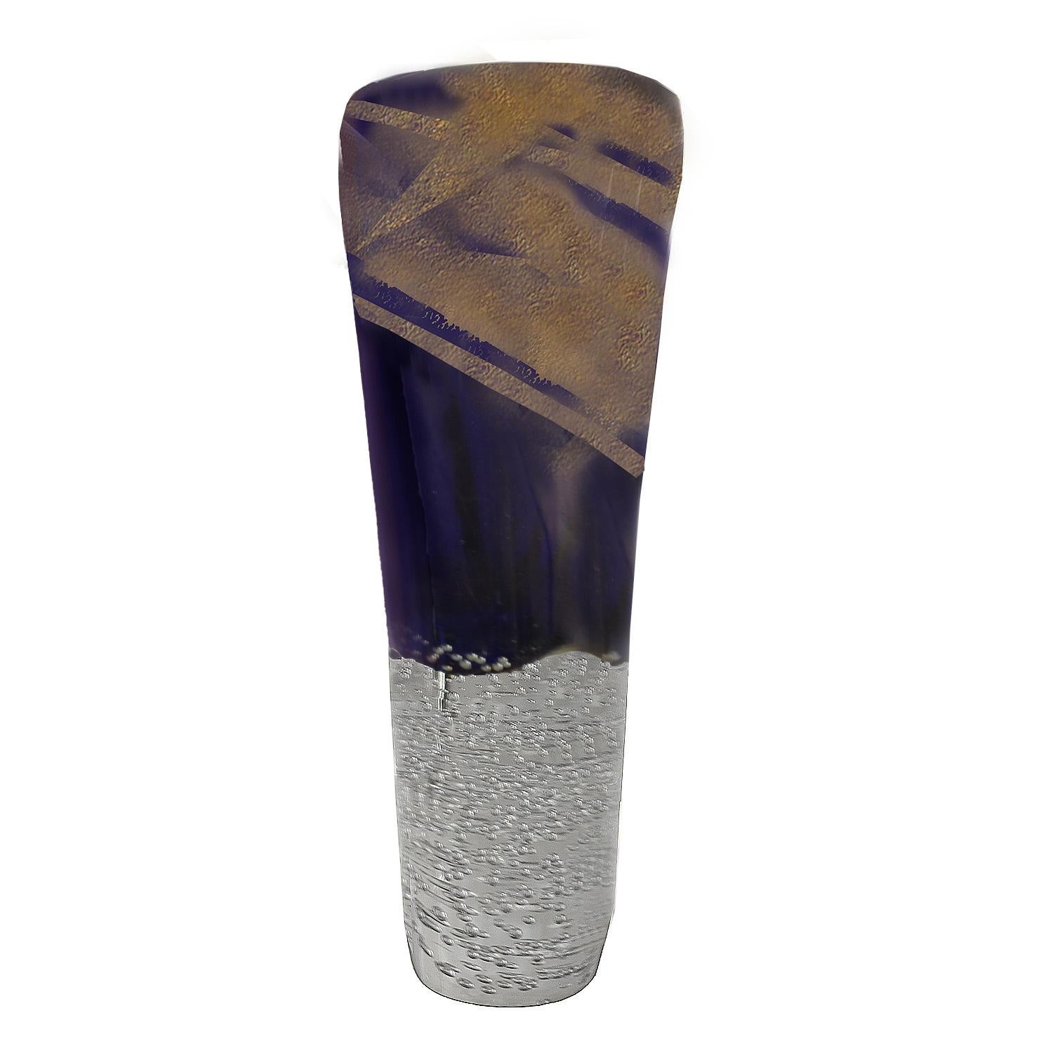 Modern Artisan Cobalt Blue Murano Sommerso Glass Vase with Gold Flakes For Sale