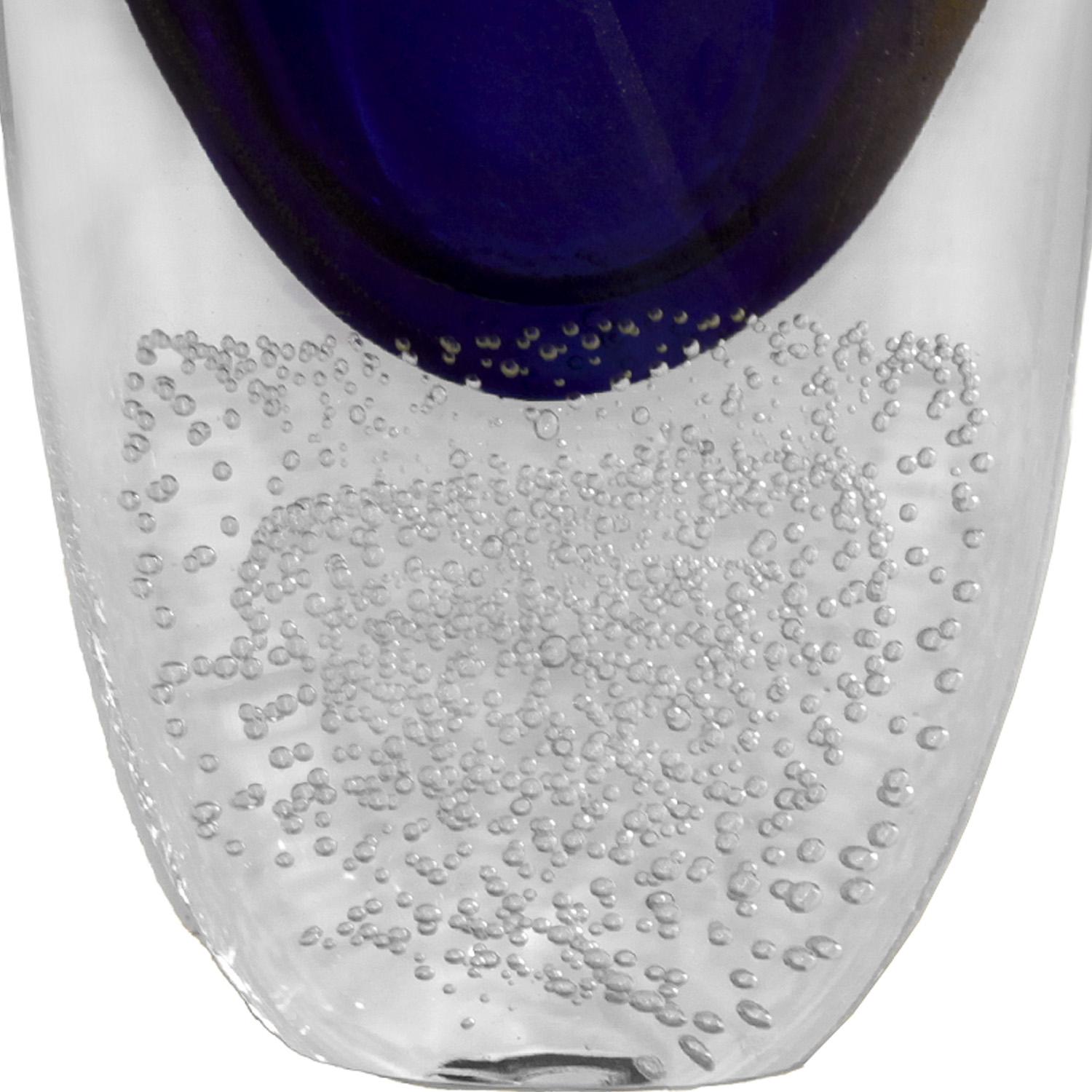 Hand-Crafted Artisan Cobalt Blue Murano Sommerso Glass Vase with Gold Flakes For Sale